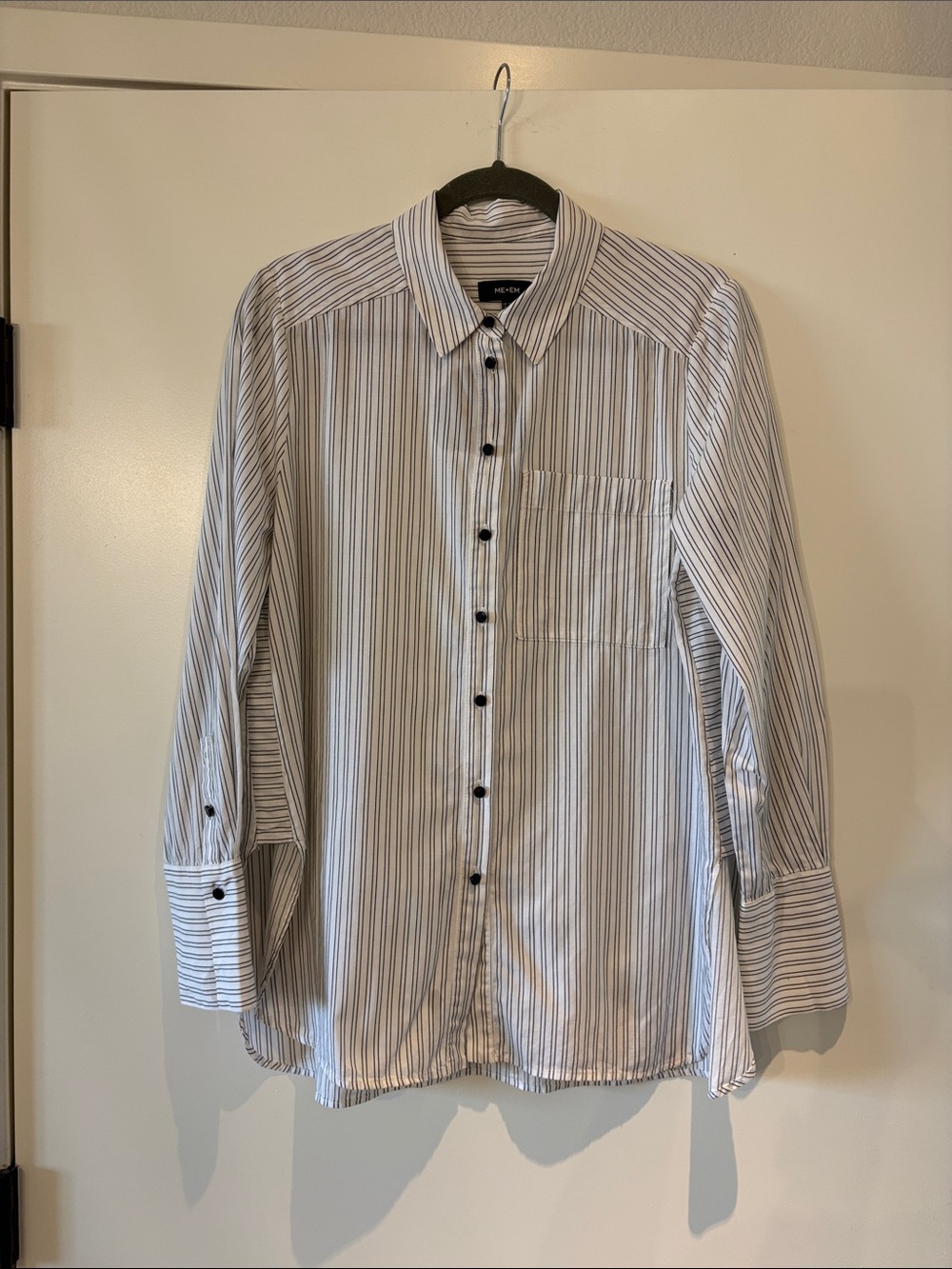 ME+EM White Button-Up Shirt with Gray Stripes